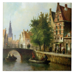 Figurer på en kanal, Amsterdam (olja på panel) Kakelplatta