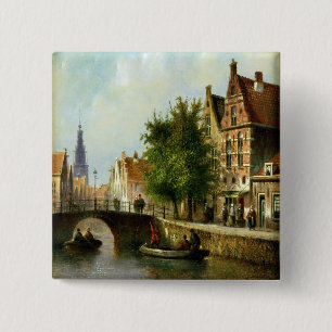 Figurer på en kanal, Amsterdam (olja på panel) Knapp