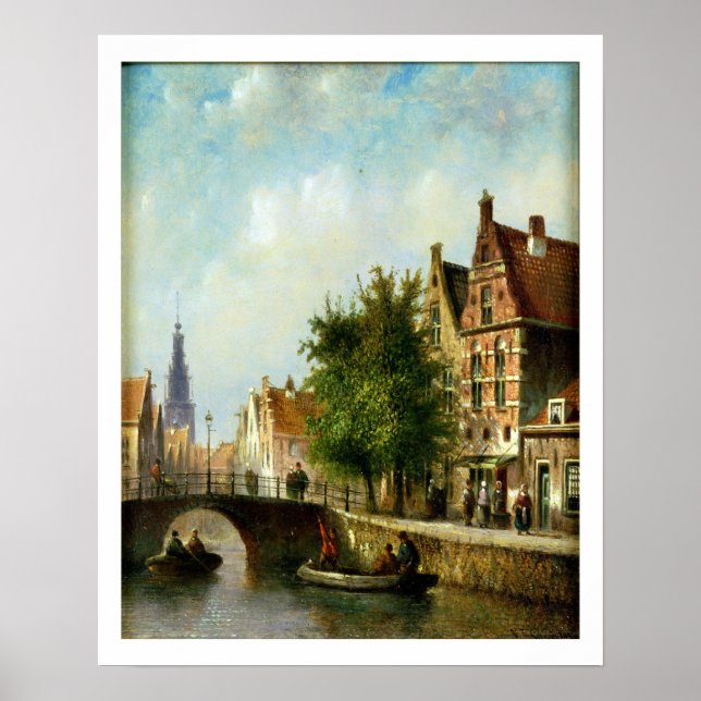 Figurer på en kanal, Amsterdam (olja på panelen) Poster (Framsidan)