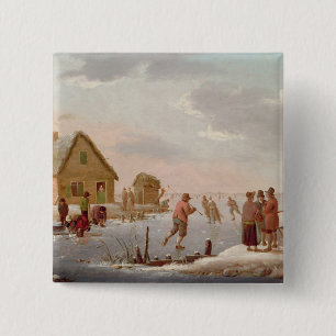 Figurer som åker skridskor i en vinter, landskap knapp