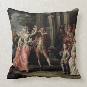 Figurer som dansar utanför en slott (para med kudde