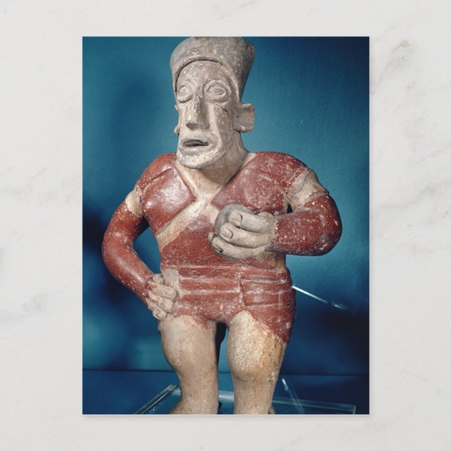 Figurine av en tlachtlispelare som ha på sig en vykort (Framsida)