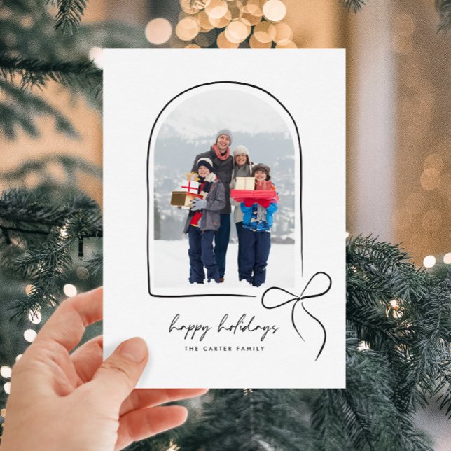 Figursatt med Kärlek Black Bow Arch Glad helg Julkort (Wrapped With Love Black Bow Arch Happy Holidays Holiday Card)
