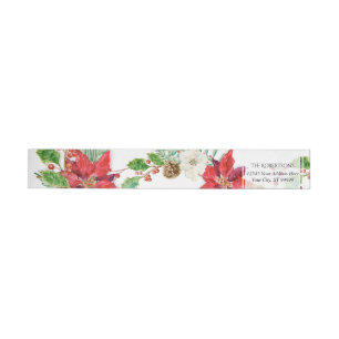 Figursätt runt Julfärg Röda poinsettia Etikettband