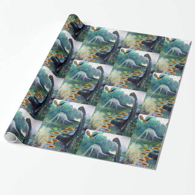 Figursätta pappra dinosaurier presentpapper (Utrullad)
