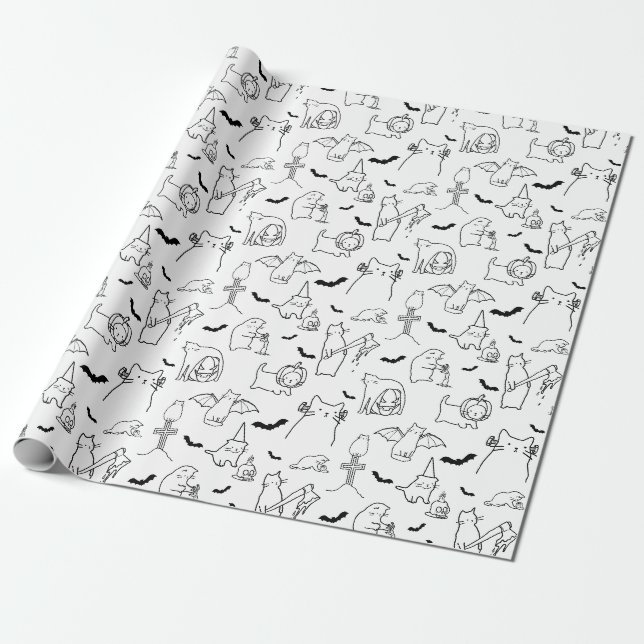Figursättning av Halloween-kattillustration Papper Presentpapper (Utrullad)