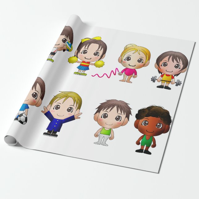 figursättning av sportfigurer av papprare tecknad. presentpapper (Utrullad)