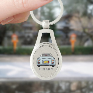 Figursättning Blek Aqua Figaro Car Monogram Silver Ovalt Silverfärgad Nyckelring