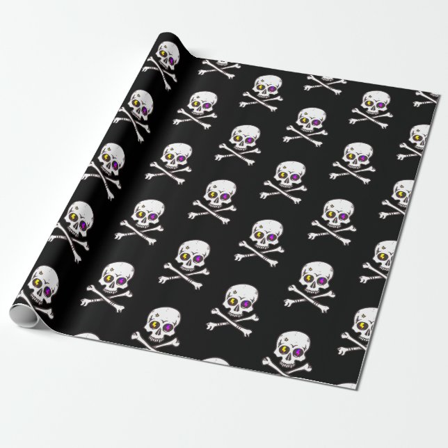 Figursättningen Skull och Bones Gift Presentpapper (Utrullad)