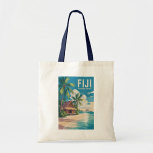 Fiji Beach Hut Travel Art Vintage Tygkasse