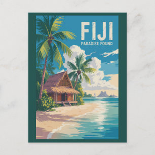 Fiji Beach Hut Travel Art Vintage Vykort
