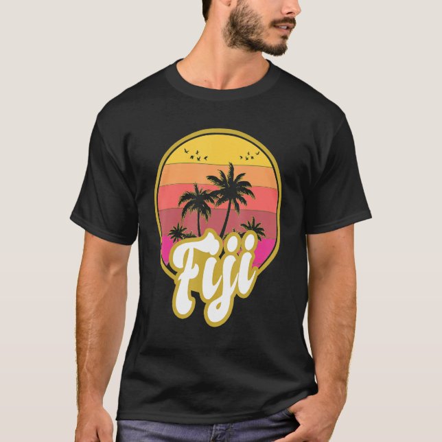Fiji Beach Retro Sunset T Shirt (Framsida)