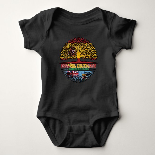 Fiji Fijian Spain Träd Roots Flagga T Shirt (Framsida)