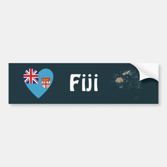 Fiji Flagga Hjärta + Karta Bildäckslimma Bildekal (Framsidan)