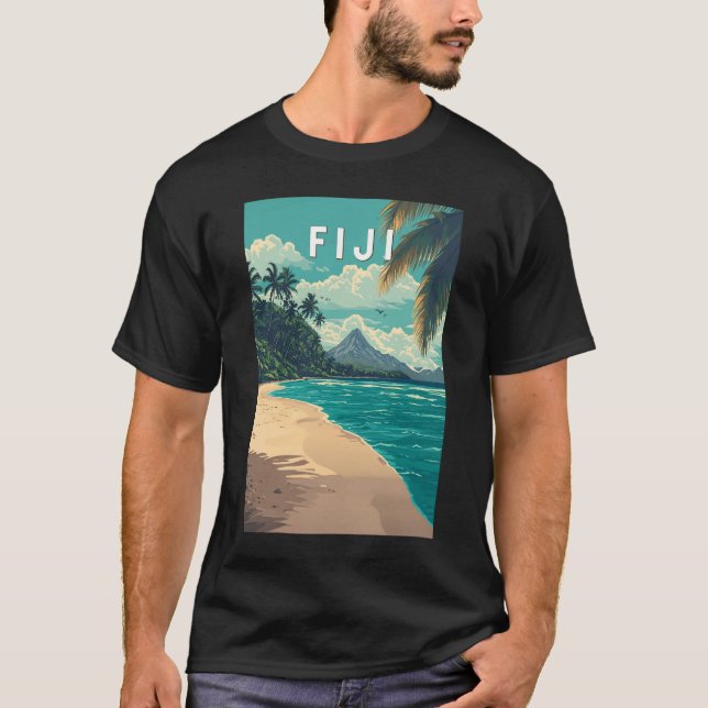 Fiji Illustration Travel Art Vintage T Shirt (Framsida)