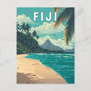 Fiji Illustration Travel Art Vintage Vykort