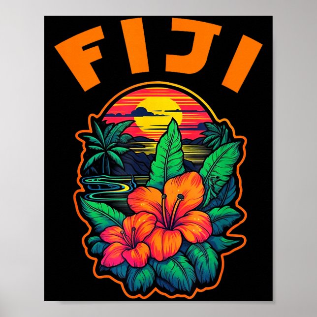 Fiji Islands Pacific Ocean Trocal Flowers Beach Va Poster (Framsidan)