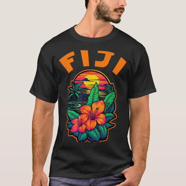 Fiji Islands Pacific Ocean Trocal Flowers Beach Va T Shirt (Framsida)