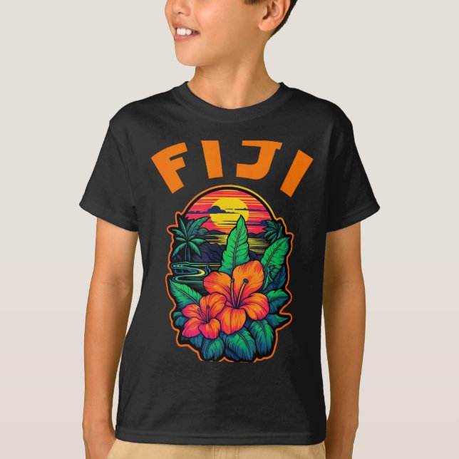 Fiji Islands Pacific Ocean Trocal Flowers Beach Va T Shirt (Framsida)