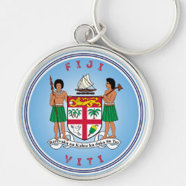 Fiji kulturarvssymbol rund silverfärgad nyckelring