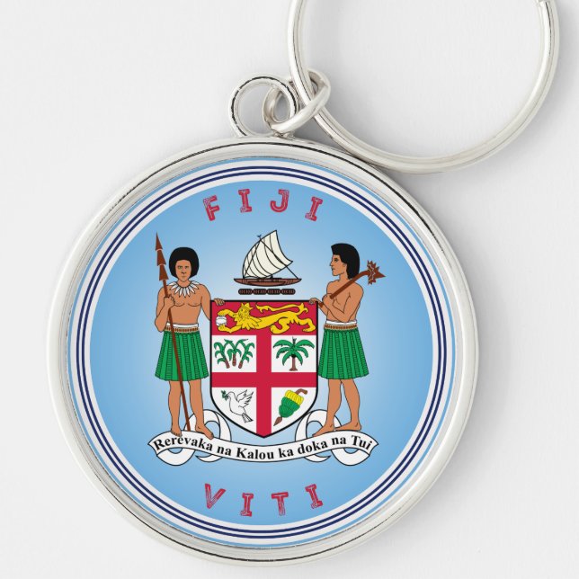 Fiji kulturarvssymbol rund silverfärgad nyckelring (Framsidan)
