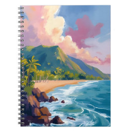 Fiji Mountains Coastline Travel Painting Anteckningsbok