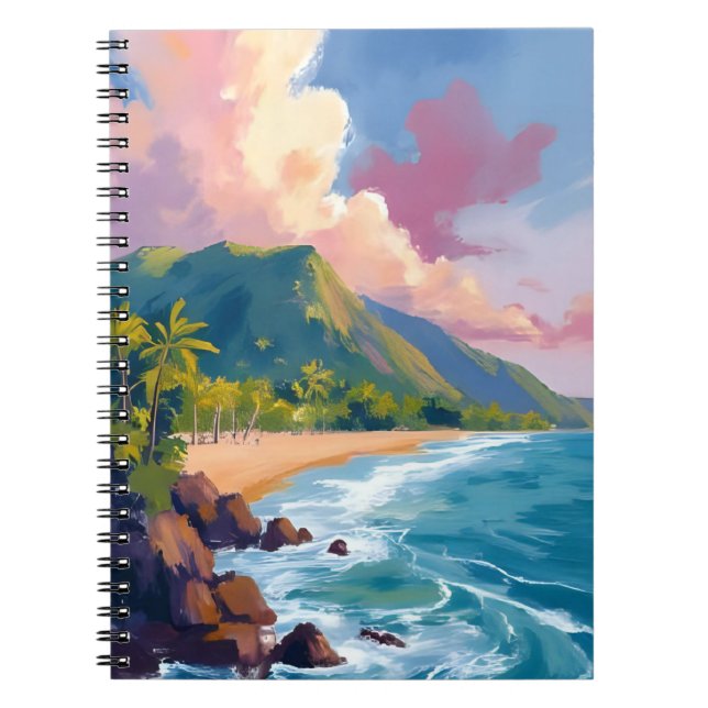 Fiji Mountains Coastline Travel Painting Anteckningsbok (Framsidan)