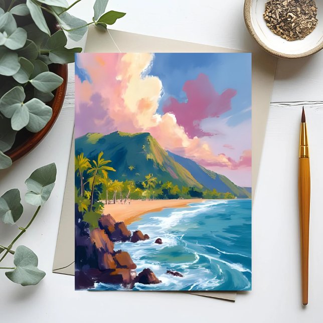 Fiji Mountains Kusten Travel Painting Vykort (Skapare uppladdad)