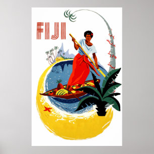 Fiji-ön, man på en liten båt poster