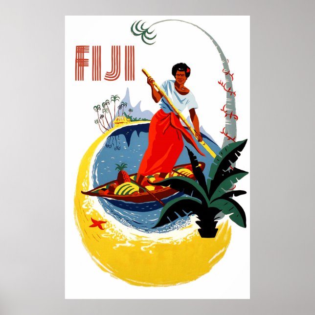 Fiji-ön, man på en liten båt poster (Framsidan)
