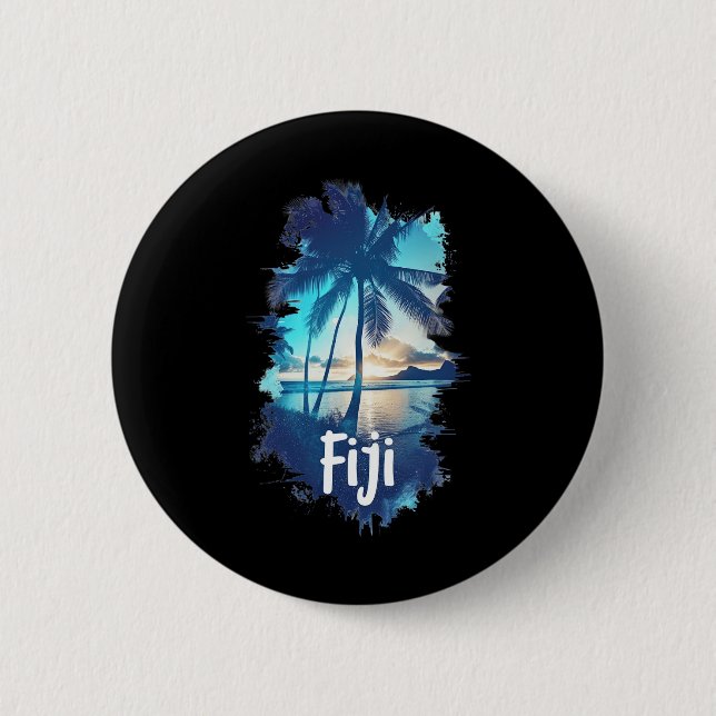 Fiji Palmträd Strand Solnedgång Semester Souvenir  Knapp (Framsida)