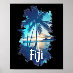 Fiji Palmträd Strand Solnedgång Semester Souvenir  Poster