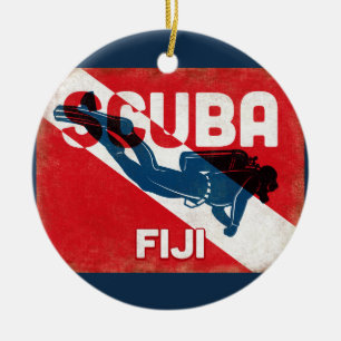 Fiji Scuba Diver - Blue Retro Julgransprydnad Keramik