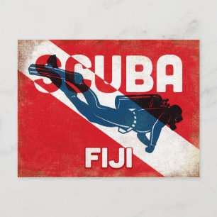 Fiji Scuba Diver - Blue Retro Vykort