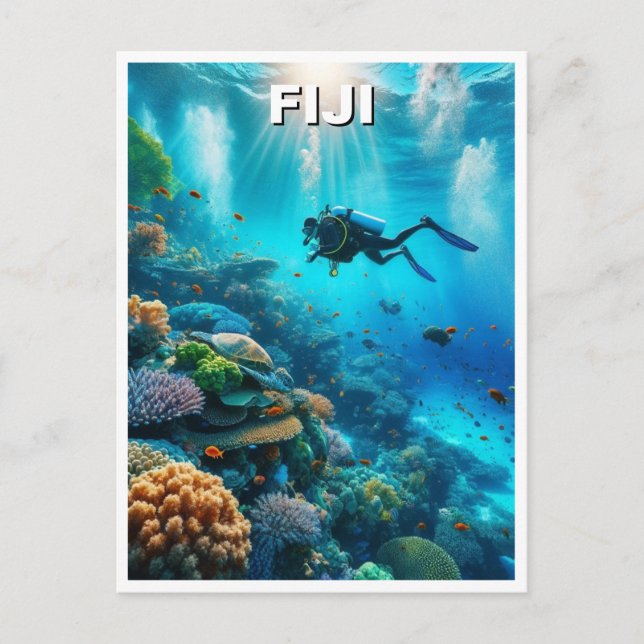 Fiji Scuba Diver Diving Diving Vykort (Framsida)