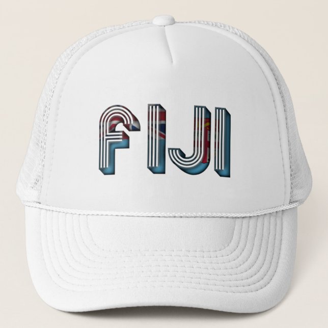 Fiji South Pacific Land Flagga Typography Truckerkeps (Framsida)
