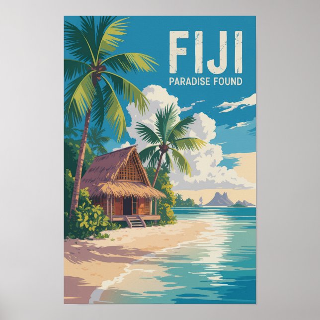 Fiji strandstuga resor konst vintage poster (Framsidan)