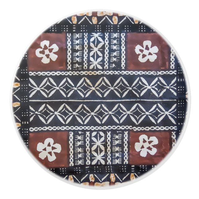 Fiji Tapa Trasa Print Ceramic Knob Knopp (Framsidan)