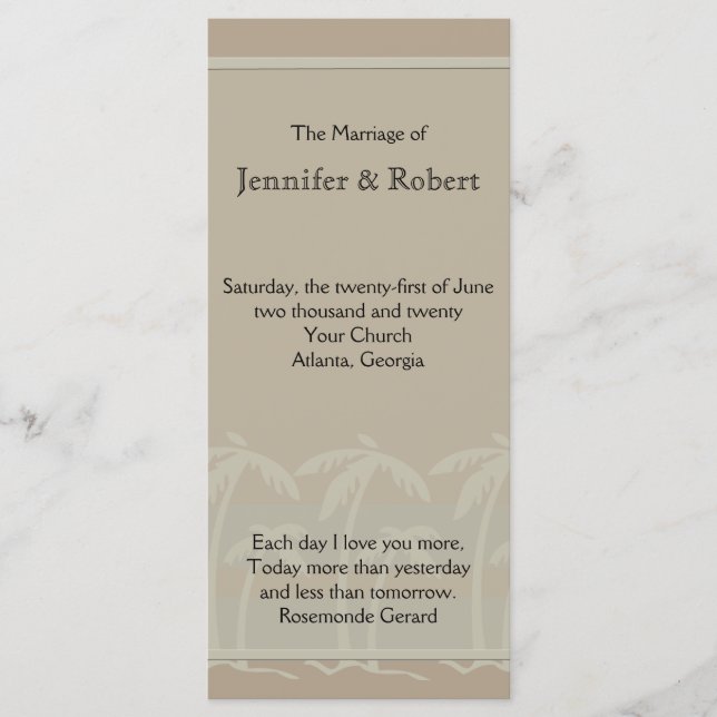 Fiji: Tropical Handflatan Träd i Taupe-Bröllopspro Program (Framsida)