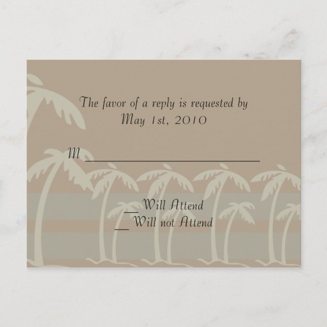 Fiji: Tropical Handflatan Träd i Taupe, Creme, Blu Inbjudan Vykort (Framsida)