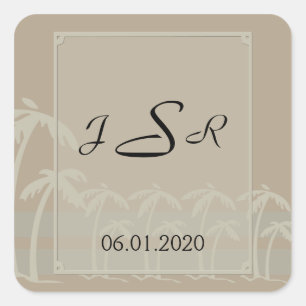 Fiji: Tropical Handflatan Träd Monogram Sticker Fyrkantigt Klistermärke