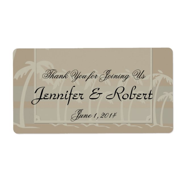 Fiji: Tropical Handflatan Träd Vattenflaska Label Fraktsedel (Framsidan)