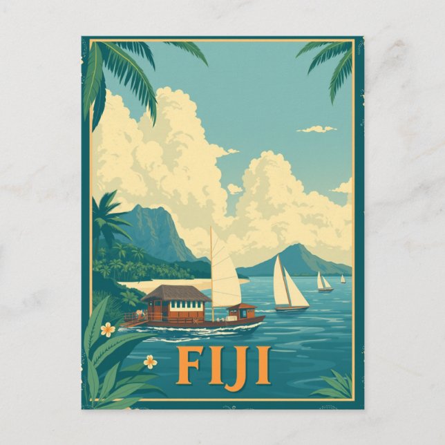 Fiji Tropical Island Beach Retro Vykort (Framsida)