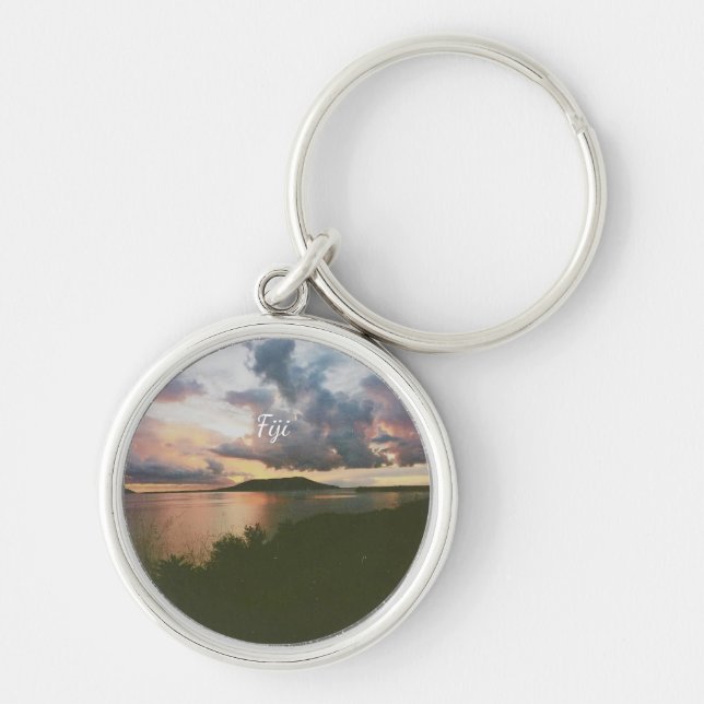 Fiji Tropisk Ö Flexible Foto Magnet Rund Silverfärgad Nyckelring (Framsidan)
