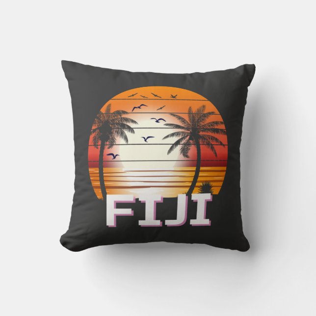 Fiji Vintage Handflatan Träd Sommarbuss Kudde (Framsida)