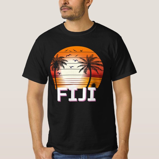 Fiji Vintage Palmer Sommar Strand T Shirt (Framsida)