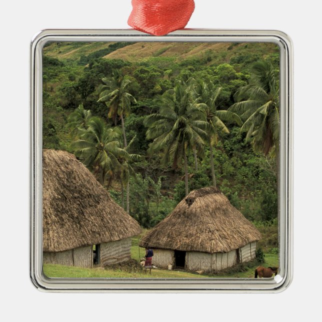 Fiji, Viti Levu, Navala, traditionella Bure-hus Julgransprydnad Metall (Framsidan)