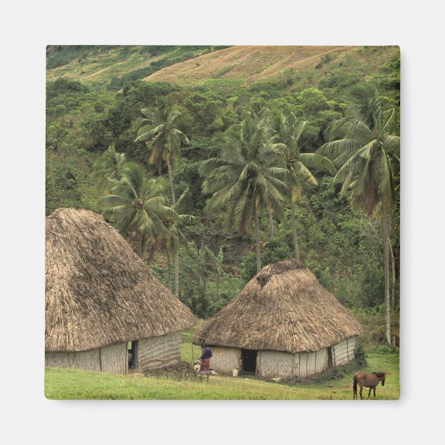 Fiji, Viti Levu, Navala, Traditionella Bure-hus Magnet (Framsidan)