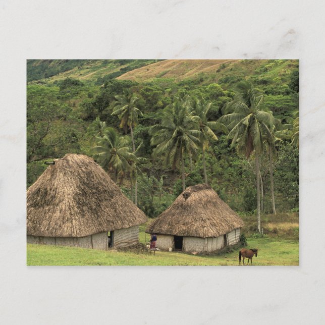 Fiji, Viti Levu, Navala, traditionella Bure-hus Vykort (Framsida)