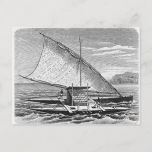 Fijian dubbla canoe från The History of Vykort